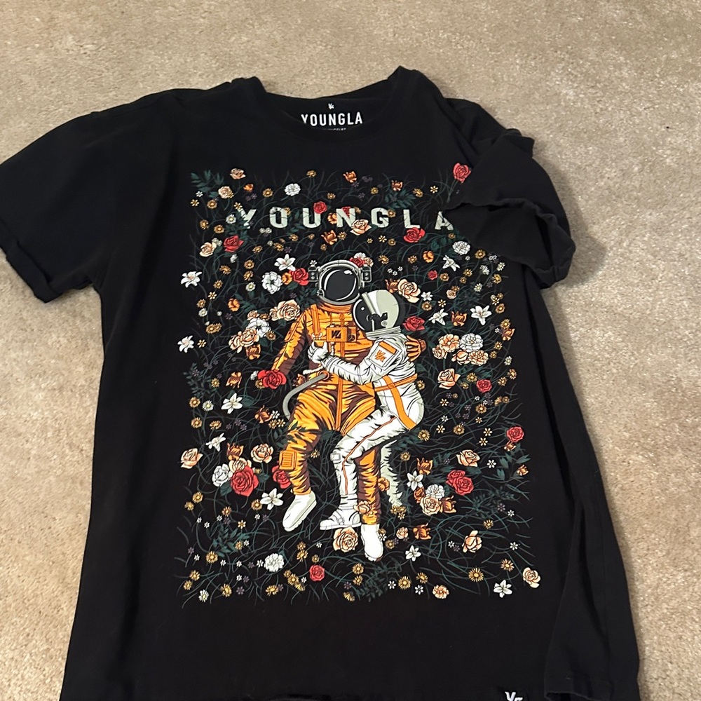 YoungLA Kids Floral Astronaut Black Tee